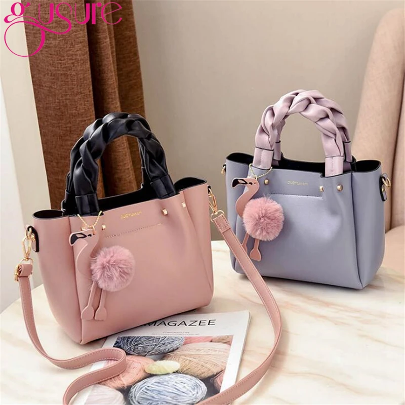 Femminile Dell'unità brown Palla Red Con Moda Nuove 2019 Elaborazione Decorazione Spalla pink Gusure Design Di gray wine Delle Pelo A Borsa Donne Cuoio Per Borse white Flamingo Tracolla Black 6qxO0gH