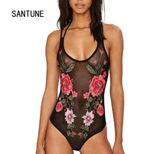 SANTUNE 2017 New Women Fashion Triangle Jumpsuits Condole Belt Embroidery Pattern Backless Sexy Comfortable font b