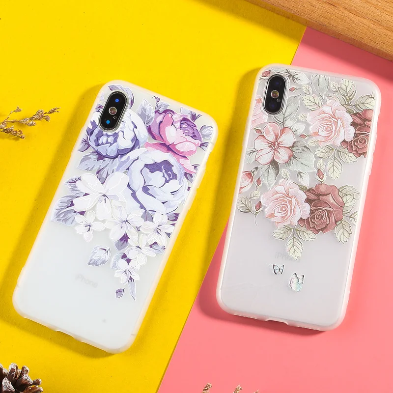 Phone Case For iPhone 7 8 Plus 6 6S 5 5S SE X XS Max XR Luxury 3D Relief Silicone Flower Cute Soft TPU Mobile Back Cover |
