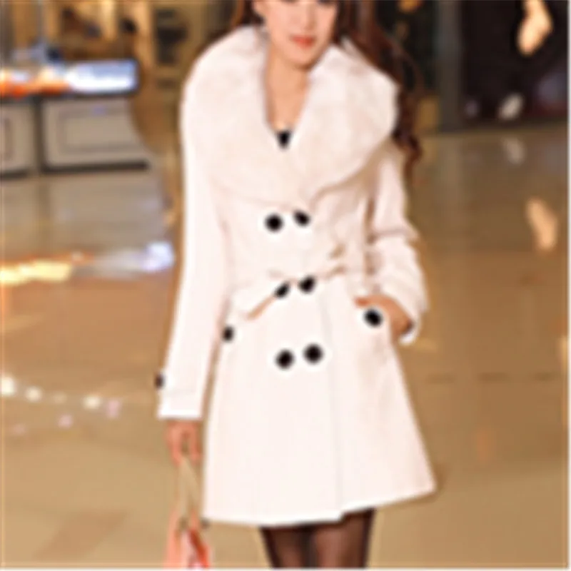 Новое поступление, одежда размера плюс, модные облегающие кнопки для меха, повседневное пальто, элегантное женское шерстяное длинное корейское пальто