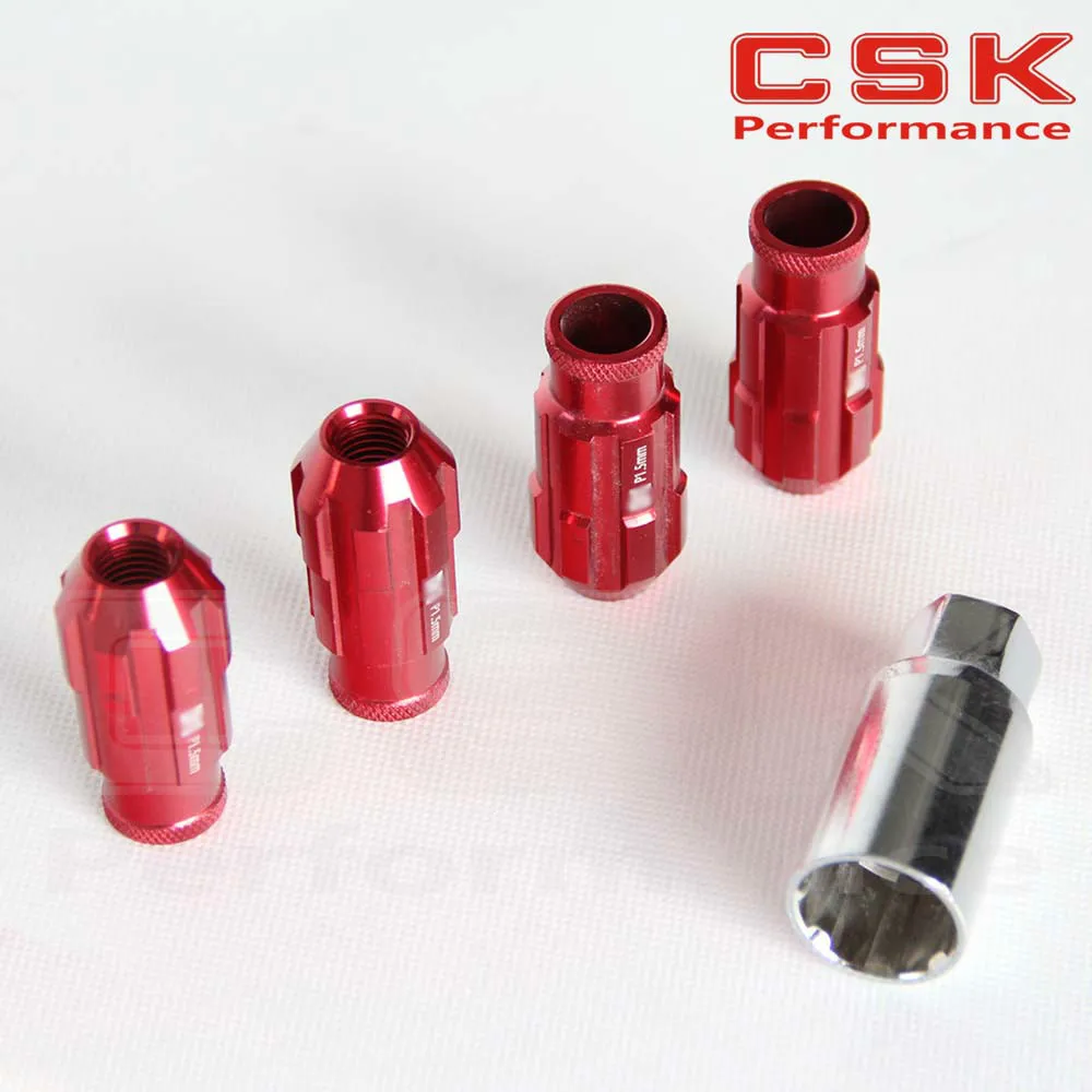 

RACING ALUMINUM LOCK LOCKING LUG NUTS w/KEY 12x1.5 D1 SPEC red+ 4 PIECES