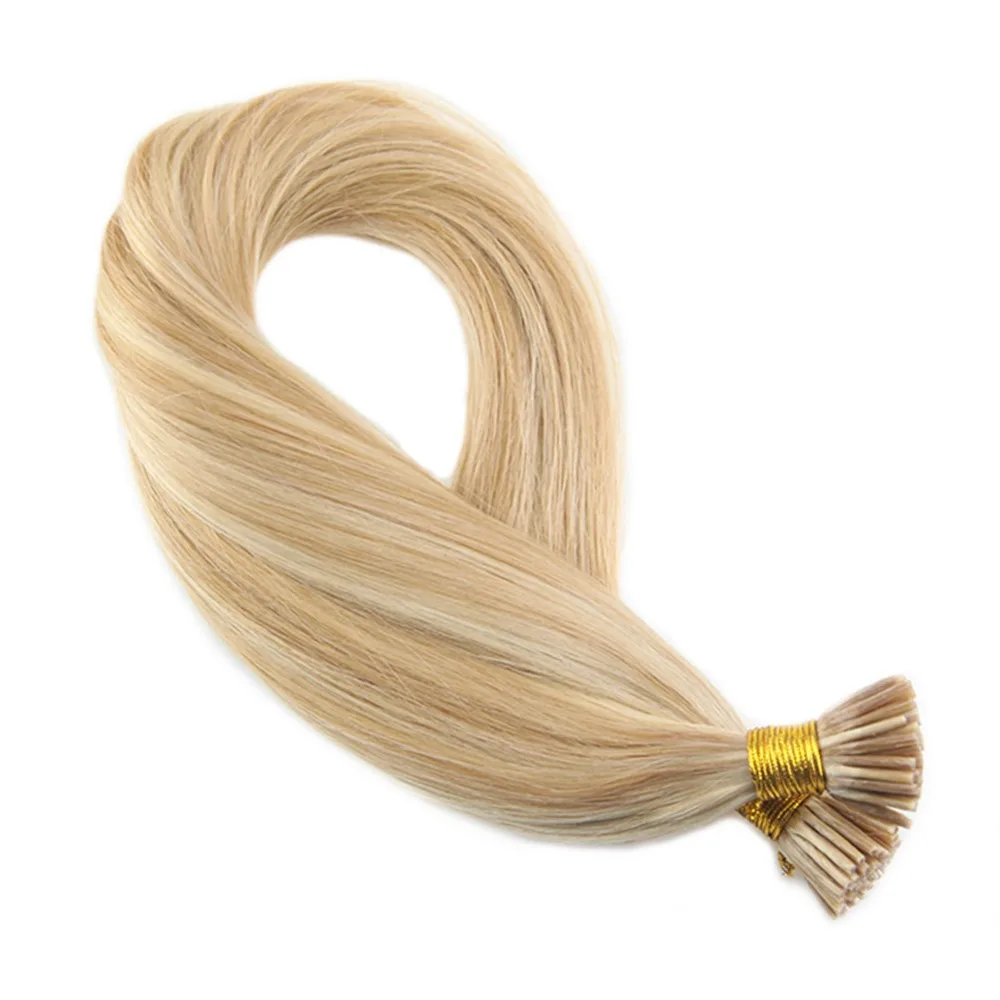 

Moresoo 50g I tip Hair Extensions Human Hair #14 Highlighted with #613 Hair Extension Machine Remy Human Hair 50g/pack