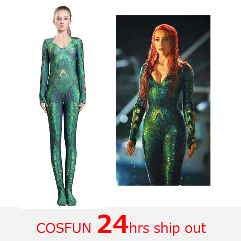 

Aquaman Mera Costume Women Girls Amber Heard Queen of the Sea Mera Female Bodysuit Justice League DC Superhero Halloween Costume