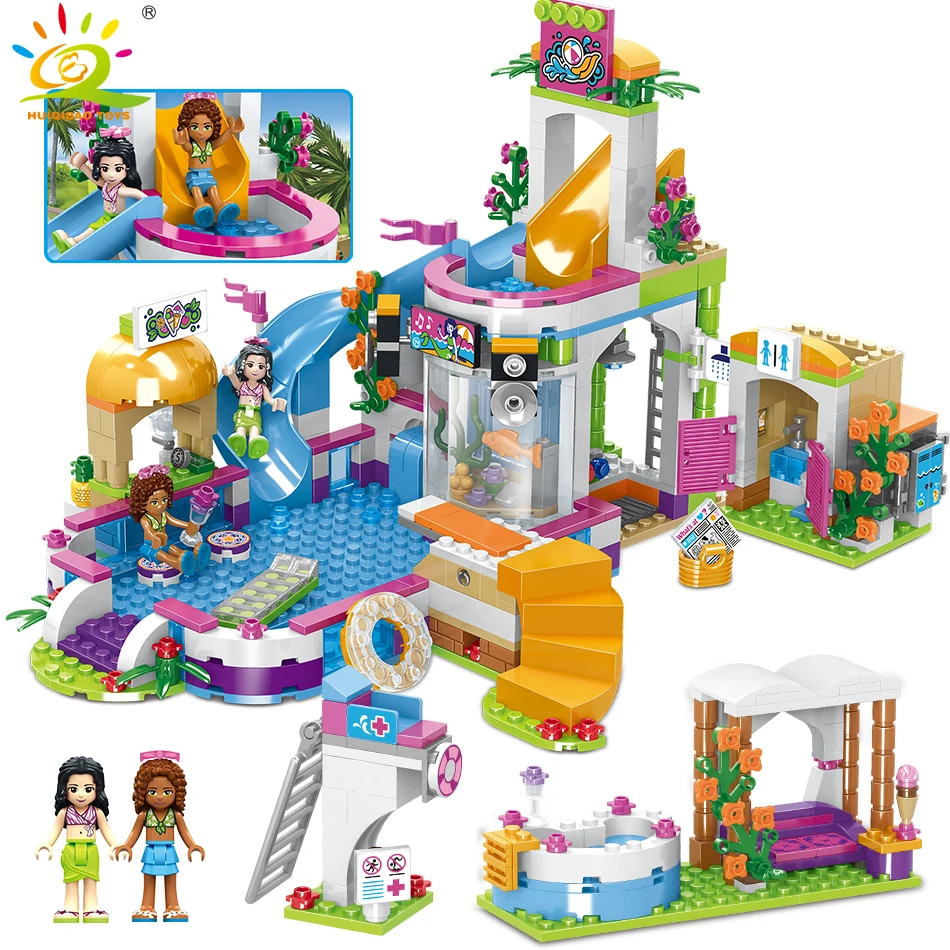 

768pcs Heartlake Summer Pool Building Blocks Compatible Legoingly Friends For Girls City DIY Bricks Educational Children Toys
