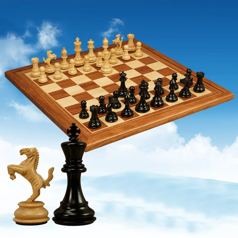 

BSTFAMLY wood chess set game, portable game of international chess, padauk and boxwood chess pieces wood, King height 92mm, LA22