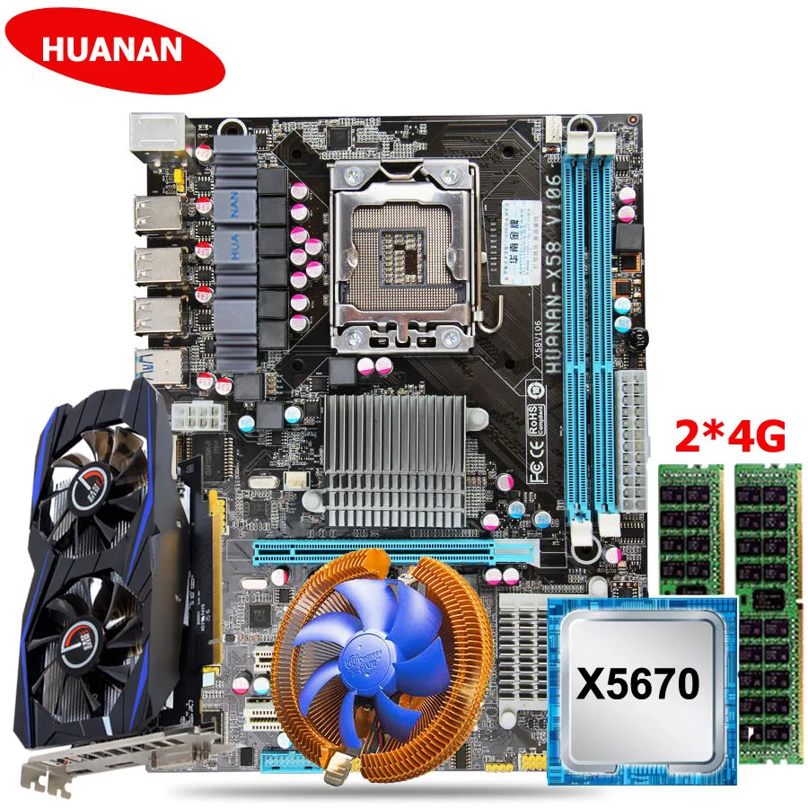 HUANAN ZHI скидка X58 LGA1366 материнская плата с процессором Intel Xeon X5670 2,93 ГГц с кулером RAM 8G REG ECC GTX750Ti 2G видеокарта