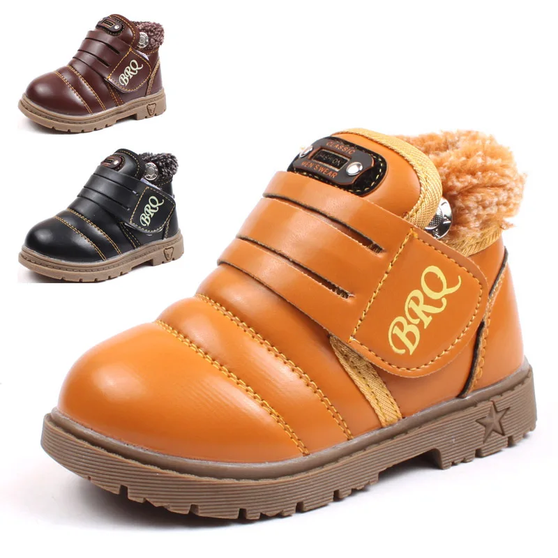 

2018 fashion toddler winter boots for boys warm waterproof children leather girls shoes round baby snow boots hook sport shoes