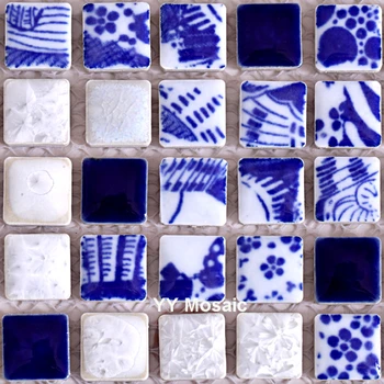 

Blue and White China Glazed Ceramic Fambe Mosaic tiles for Kithchen backsplash Shower Bathroom wall sticker pool floor tile DIY