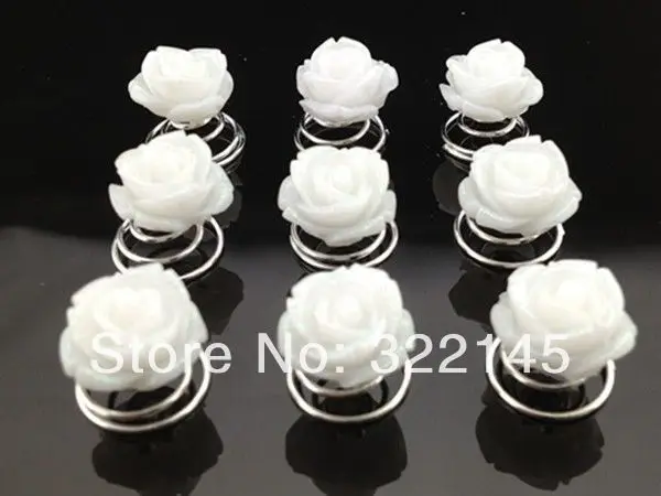 100PCS White Rose Flower Bridal Wedding Hair Twists Spins Pins Hair Accessory H99