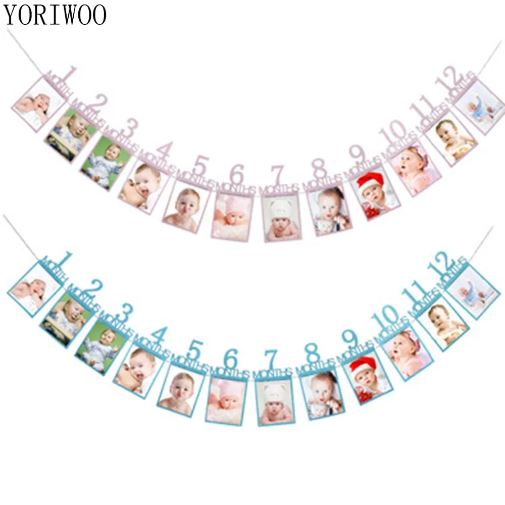 

YORIWOO 1st Birthday Baby Photo Frame 12 Months I AM ONE Banner Happy Birthday Party Decorations Kids Room Decorations Boy Girl