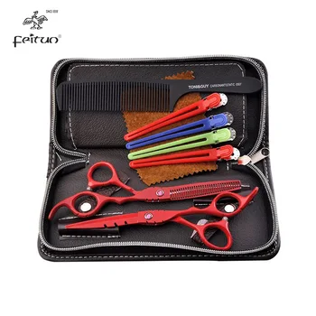 

Barber 6 inch Red 32 Teeth Japan 440C Stainless Steel Cutting Thinning Scissor Set Kit Profession Hair Scissors Hairdressing