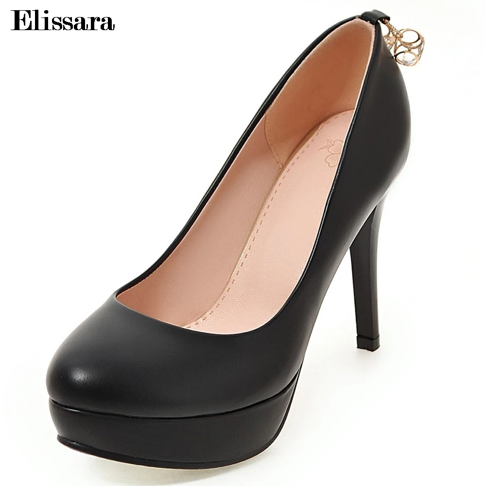 

Elissara Women High Heels Pumps Shoes Women Fashion Thick Platform Wedding Shoes Women Metal Decor Pumps Shoes Size 33-43