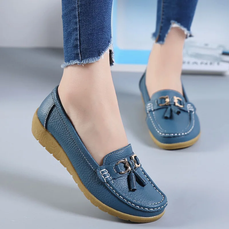 

Dropshipping 2019 Spring Autumn Summer Shoes Woman CowLeather Flats Women Slip on Women Loafers Female Moccasins Shoe Large Size