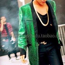 Певец мужской DJ Chi длинный GD Париж мужской длинный участок того же абзаца зеленый костюм, расшитый пайетками куртка Костюмы