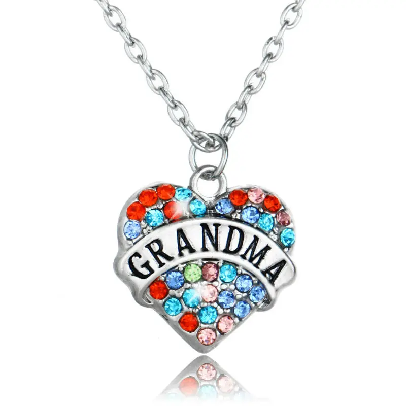 Family Grandma Gifts Colorful Crystal Heart Pendant Charm Chain