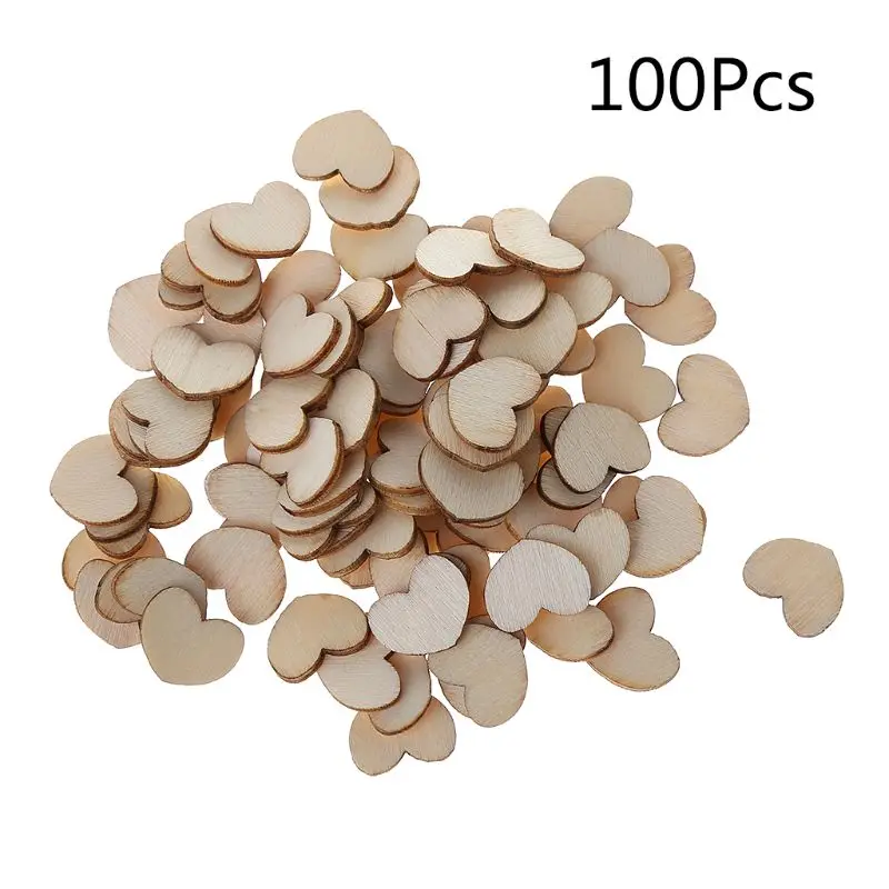 

100Pcs/Bag Laser Cut Wood Embellishment Wooden Heart Shape Craft Wedding Decor