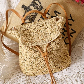 

Summer Straw Backpack Women Purse Weave Hollow Shoulder Bags For Teenage Girl Quality Satchel School Travel Bags Beach Rucksack