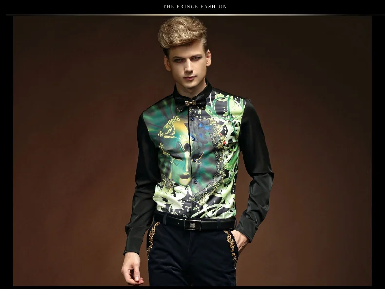 FANZHUAN бренд Бесплатная доставка Новый представленная одежда мужские Весна Осень Зима Личность печати тонкий рубашка с длинными рукавами 14283