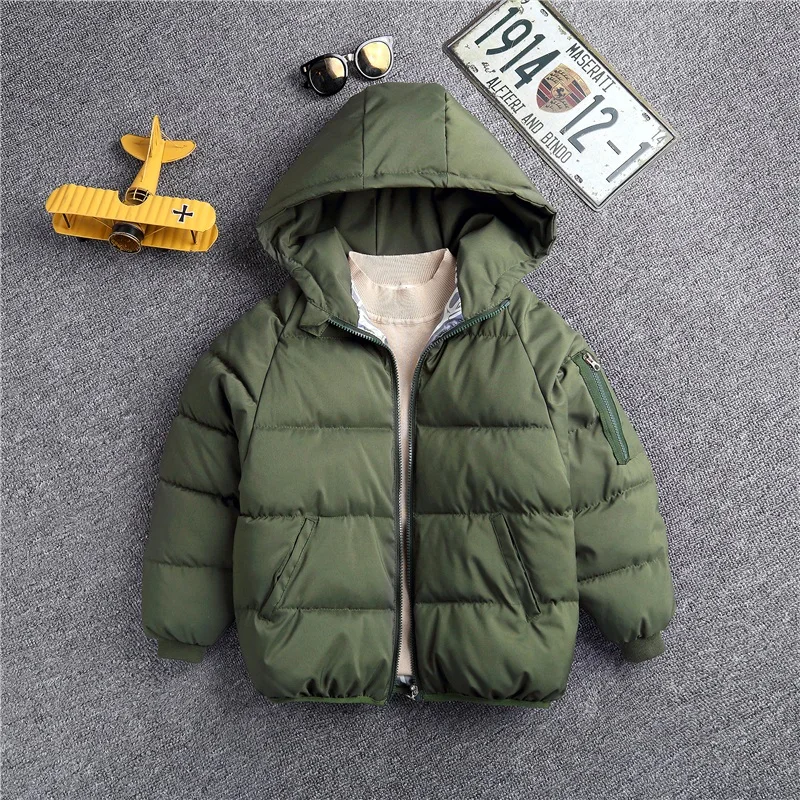 Новинка года; утепленные бархатные зимние пуховики для мальчиков и девочек; пальто с капюшоном; детская теплая одежда с хлопковой подкладкой - Цвет: Армейский зеленый