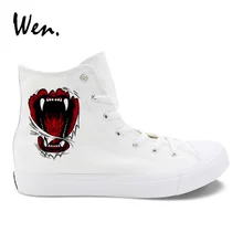 Вэнь классическая белая обувь дизайн дикий зверь Большой с рисунком губ вещи холщовая Обувь Кеды мужские женские высокие кружевные плимсоллы на плоской подошве