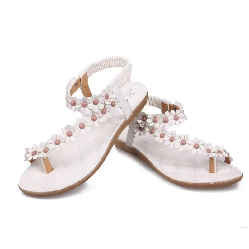 SAGACE женские модные милые летние богемные милые сандалии с бусинами на ремешке сандалии пляжная обувь елочка сандалии обувь - Цвет: White