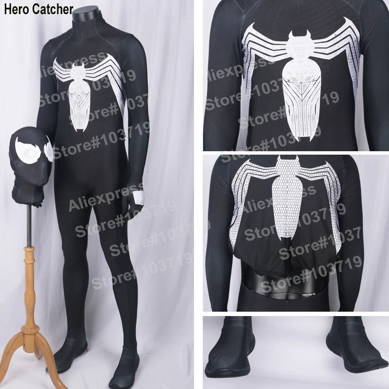 

Hero Catcher High Quality Custom Made New Venom Costume Black Spiderman Cosplay Costume 3D Printing Venom Spandex Lycra Suit