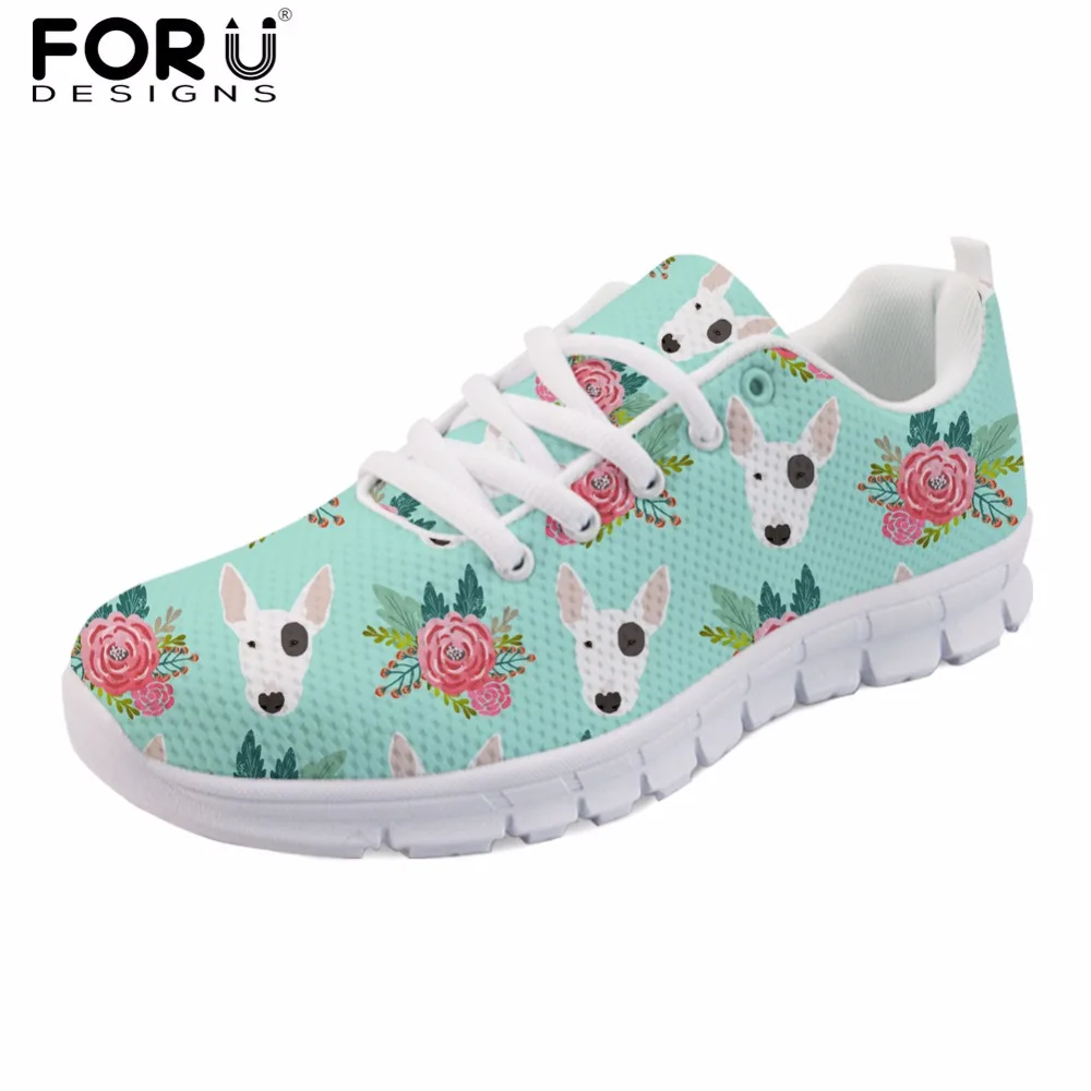 

FORUDESIGNS Cute Women Spring Shoes Animal Bull Terrier Printed Women's Sneakers Casual Female Flats Lace-up Shoes Woman Zapatos
