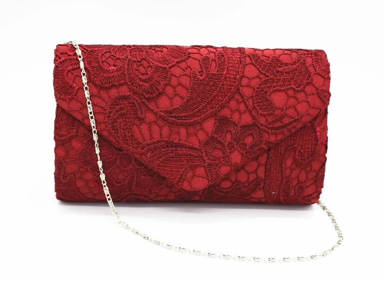 KEENICI Hollow Lace Clutch Bag New Lace Satin Evening Bags High-grade Silk Party Bag Exquisite Day Clutches Crossbody Chain Gift