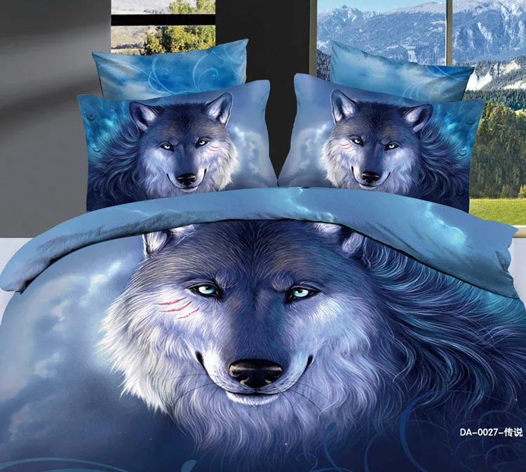 3D Blue Wolf animal print bedding sets king queen size duvet cover bedspread bed in a bag fitted