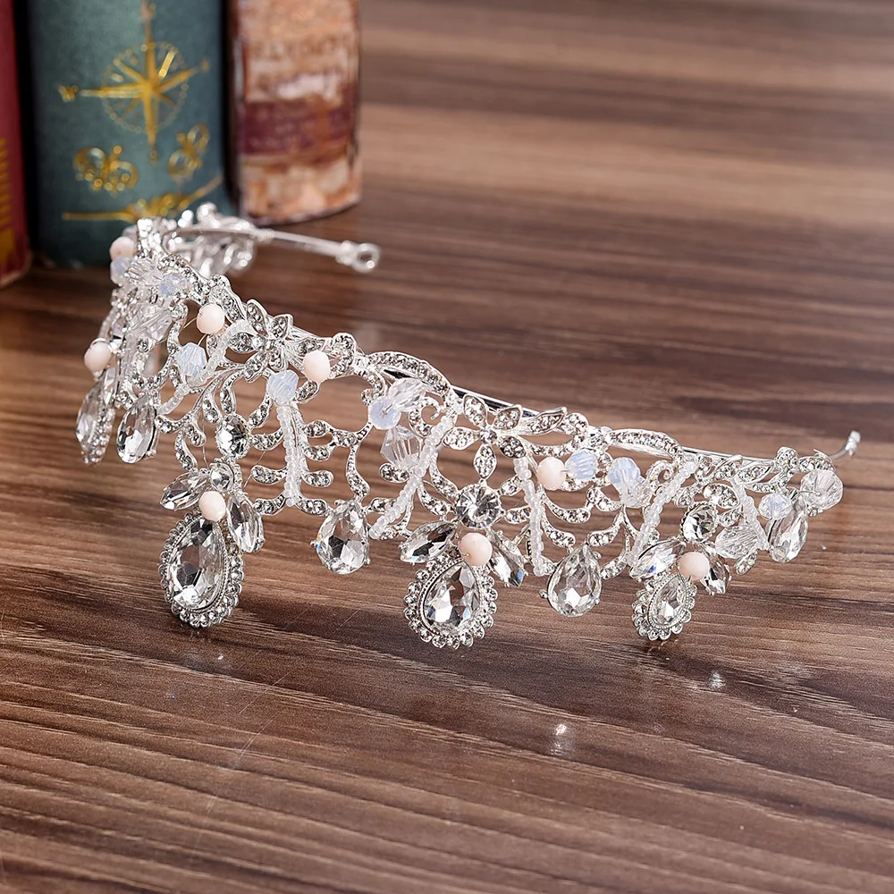 Цветок Тип струны бусины кристалл невеста барокко тиара Корона Свадебные украшения для женщин свадебная диадема аксессуары украшения для