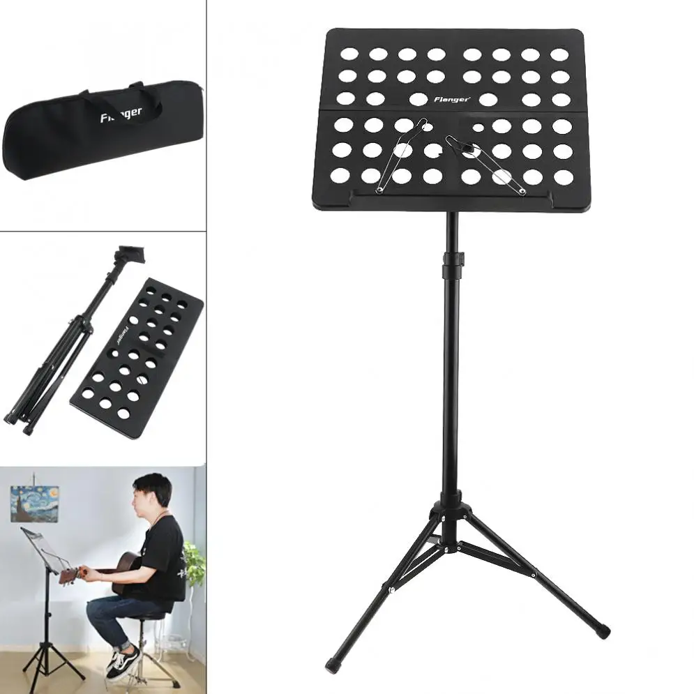 Flanger Folding Lightweight Music Stand Sheet Aluminum Alloy Tripod Stand Holder Height Adjustable with Carrying Cotton Bag