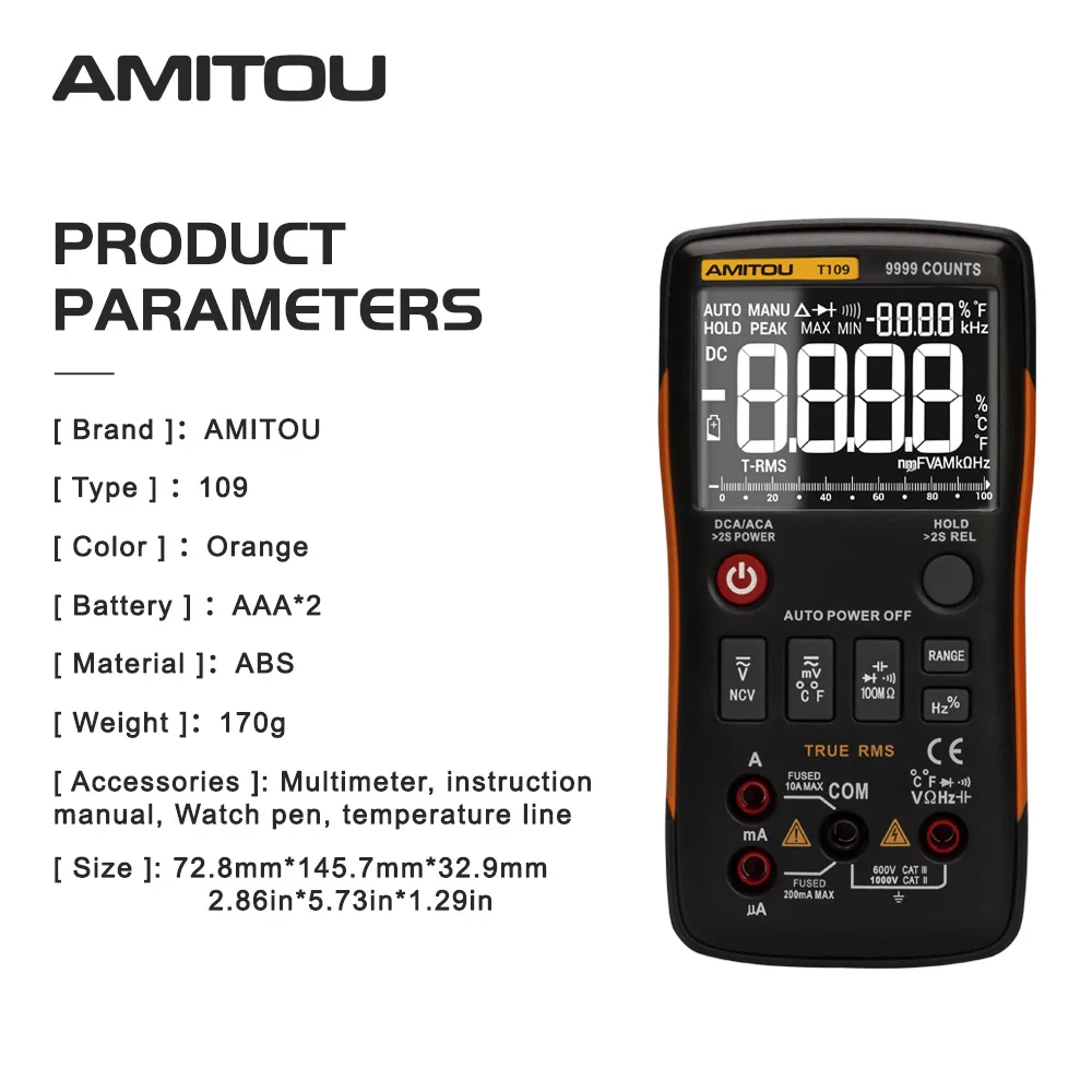AMITOU T109 мультиметр цифровой 9999 отсчетов транзистор тестер rm409b multimeter esr метр