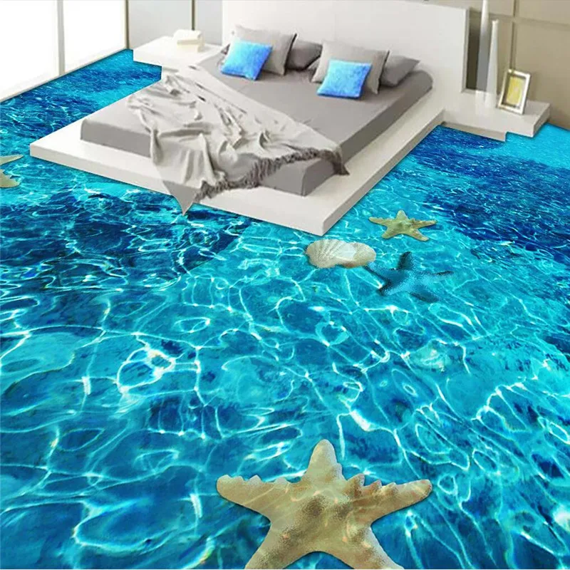 

beibehang Modern Flooring Custom Painting Marine World Ripple Biota Waterproof Non-Sliding Bathroom Kitchen Balcony Floor Mural