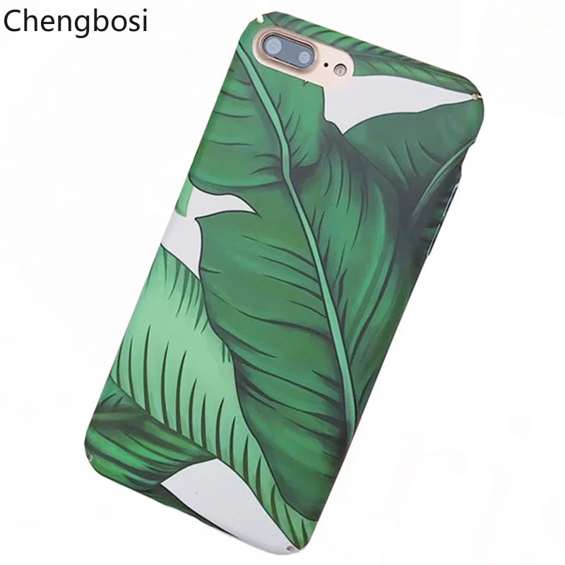 

Fashion Matte Artistic Green Banana Leaf Phone Case for IPhone 6S Plus Frosted Hard Bags for IPhone X XS Back Cover Funda Shell