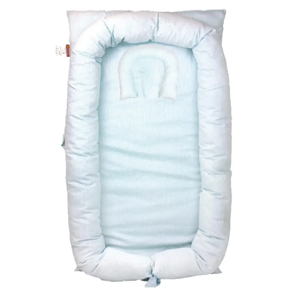 Kidlove портативный матрас для новорожденных, многофункциональная детская складная кровать для путешествий с бампером - Цвет: blue stripes