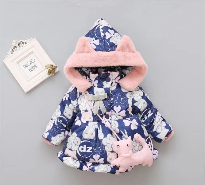 

2019Fashion winter girl cotton coat Korean version plus velvet thickening children's cotton clothing winter printing down jacket