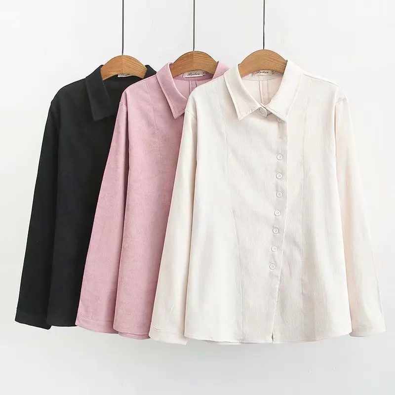 

Plus Size Casual Blouses 2019 Autumn Women Fashion Loose Long Sleeve corduroy Shirts F34-A8652