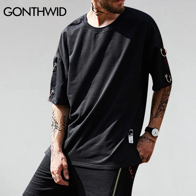 Shirt Mens High Low Curved Hem Tee Tops 