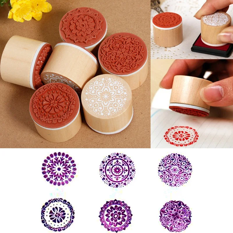  6Pcs Round Wooden Rubber Stamps for Scrapbooking Stamping DIY Wedding Invitation Cards Decorations  - 32675030733