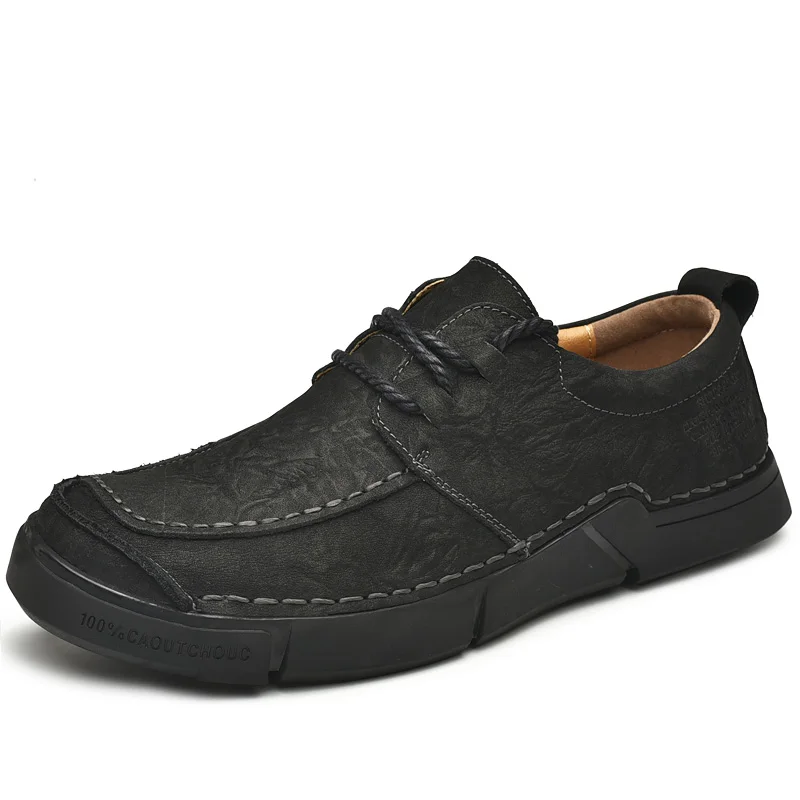Мужская обувь из натуральной кожи наивысшего качества; повседневная обувь ручной работы; Лоферы размера плюс; мужская обувь на плоской подошве; Водонепроницаемая мужская обувь - Цвет: black-lace