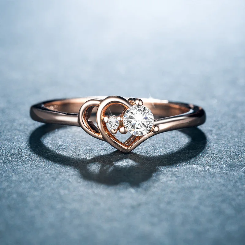 

Cuteeco Summer Collection Rose Gold Color Pan Ring Heart To Heart Finger Ring Double Heart Engagement Jewelry For Women