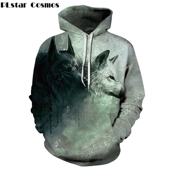 

PLstar Cosmos 2018 New Fashion Wolf Hoodies Men/women 3d Sweatshirt Print Double Wolf Thin Hoody casual Hoodies Tracksuit Tops