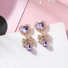 Женские длинные серьги-капельки MENGJIQIAO, романтичные серьги в форме сердца с кристаллами и бантом, украшения для вечеринки, 2018