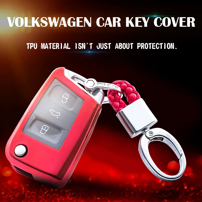 

3 Buttons Car Key Case Cover For Volkswagen VW Golf 7 MK7 Tiguan MK2 New Golf 8 MK8 R Skoda Octavia A7 RS GTI R GTD chain buckle