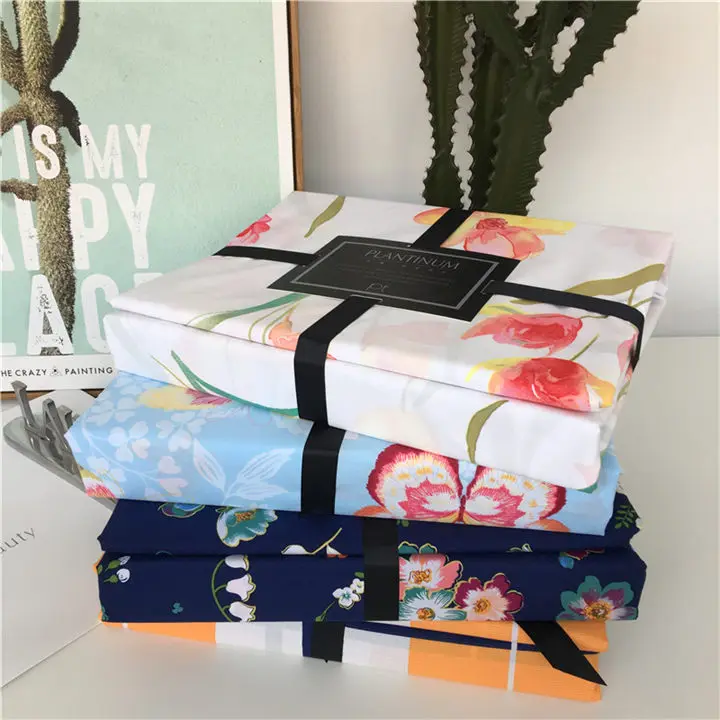 cotton bedding set queen size 4pcs tribute satin bed sheet reactive printing Butterfly flowers duvet cover bed linen 6