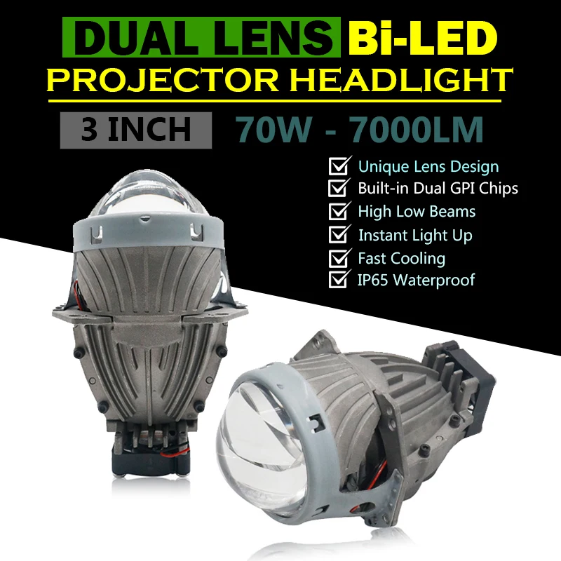 3" Inch Universal 70W 70000LM Dual Chips Hyperboloid Lens Bi LED Projector Headlight Hi/Lo Beam Motorcycle Car HID H4 | Автомобили и