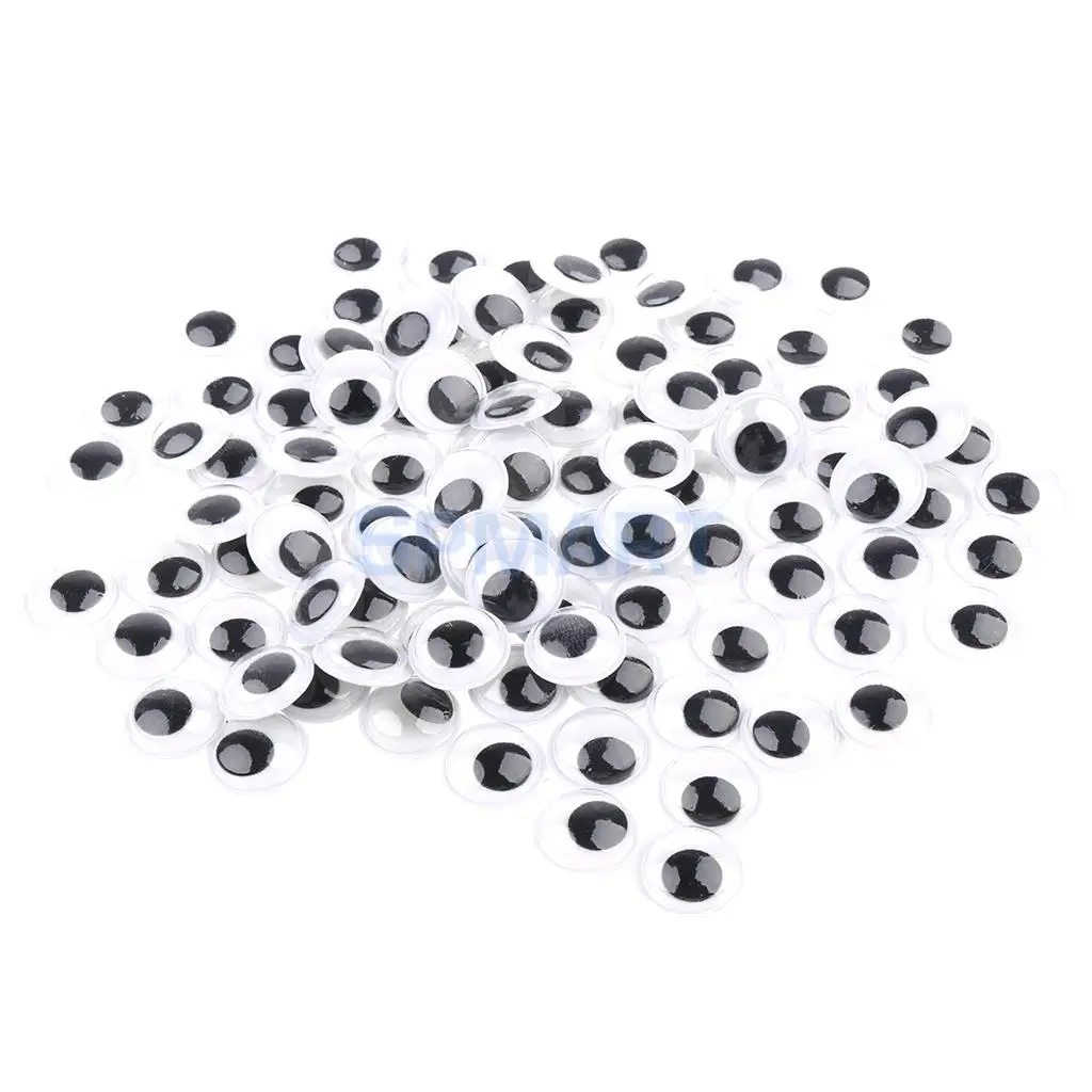 100 Pieces Black Mixed Wiggle Googly Eyes with Self-adhesive DIY Scrapbooking Crafts Toy DIY Animal Doll 8MM