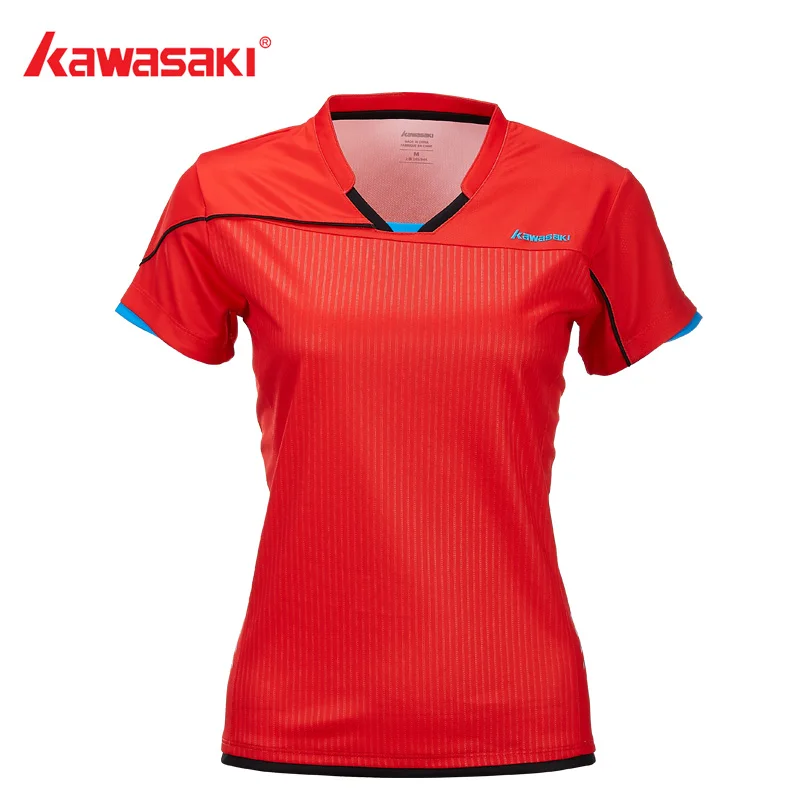 Kawasaki летние шорты рукавом теннис футболки с v-образным вырезом полиэстер Для женщин Спортивная футболка для женщин Спортивная ST-T2005