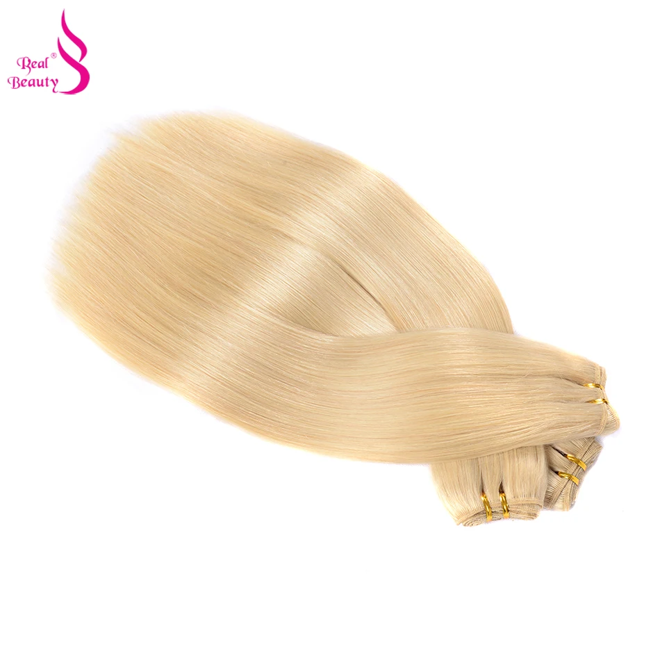 Real Beauty Platinum Blonde Brazilian hair Weave Bundles 18-24 Double Drawn Straight Hair Weft Remy Human Hair Extensions  (85)
