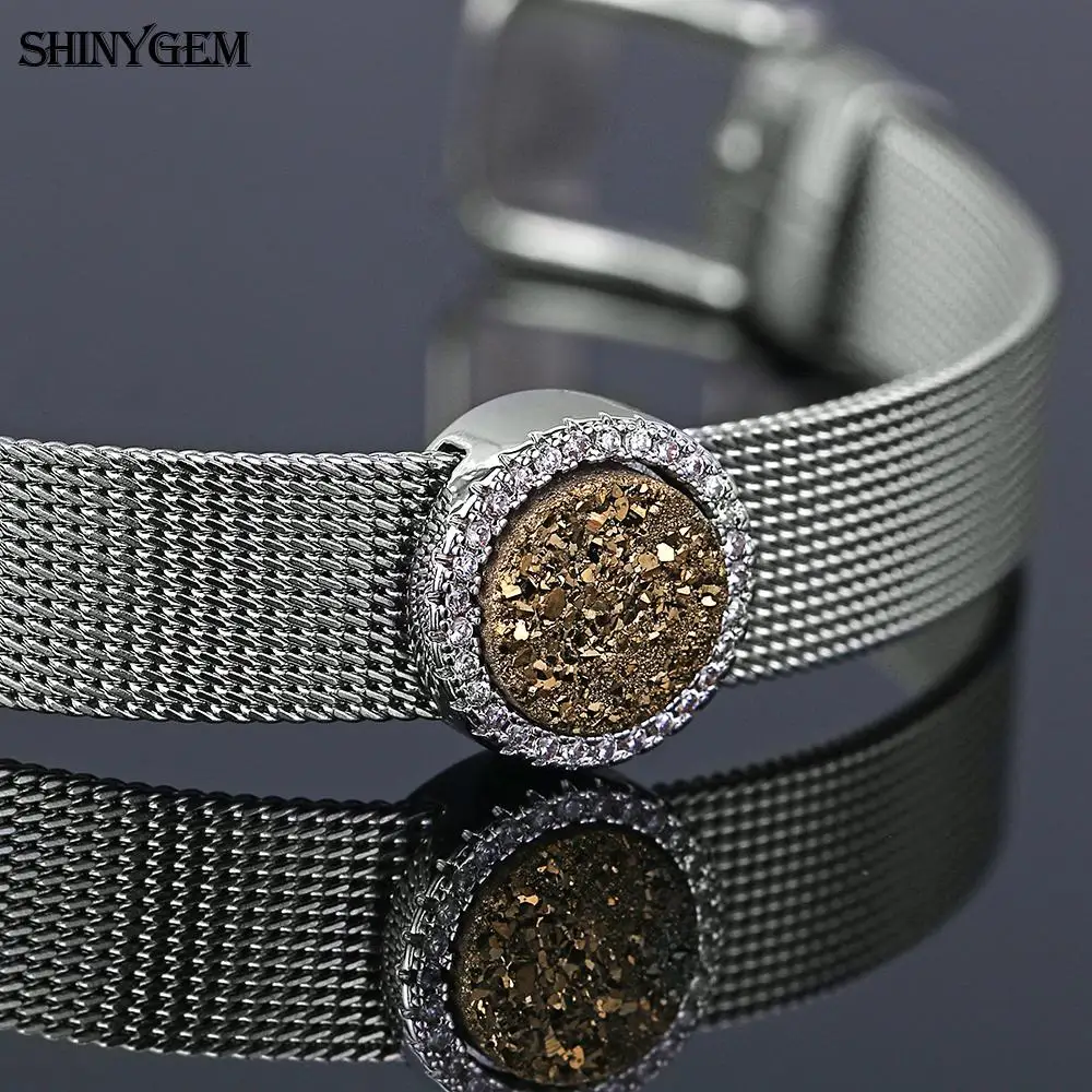 ShinyGem часы из нержавеющей стали браслет браслеты золотые Серебристые друзы каменные браслеты регулируемый ручной браслет браслеты для женщин